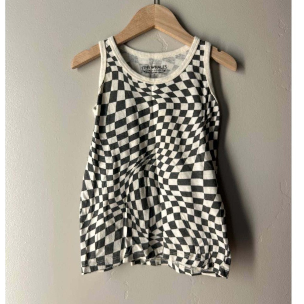 Tiny Whales Wavy Checkerboard Tank Top Skate Streetwear 3T Black White Cotton